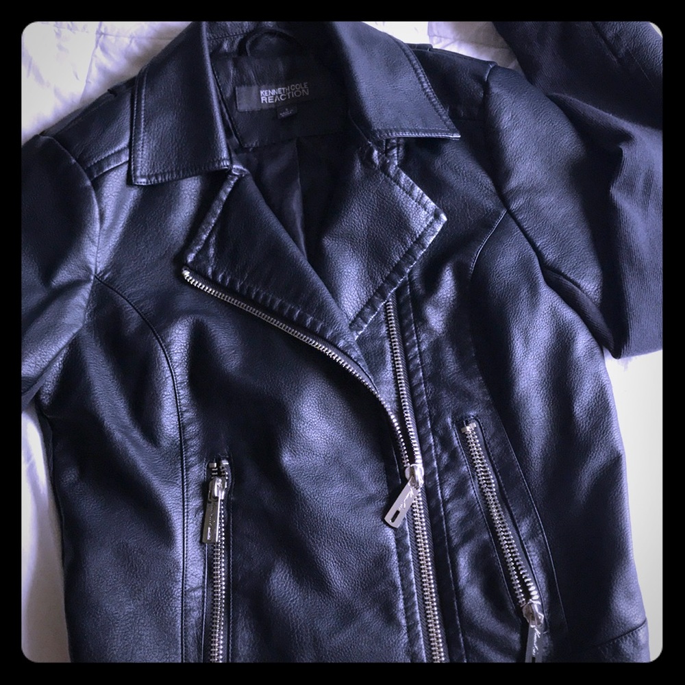 Kenneth Cole navy blue pleather jacket S